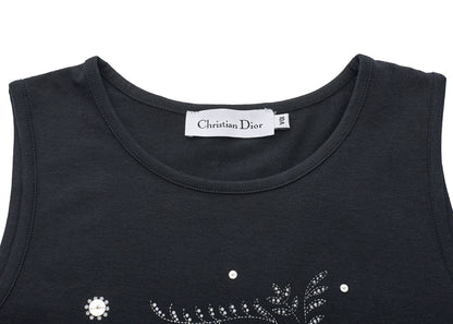 Dior Sleeveless Tank Top, Logo, Cotton, Black, Silver-Tone Hardware, Pre-Owned - Vintage La Charme
