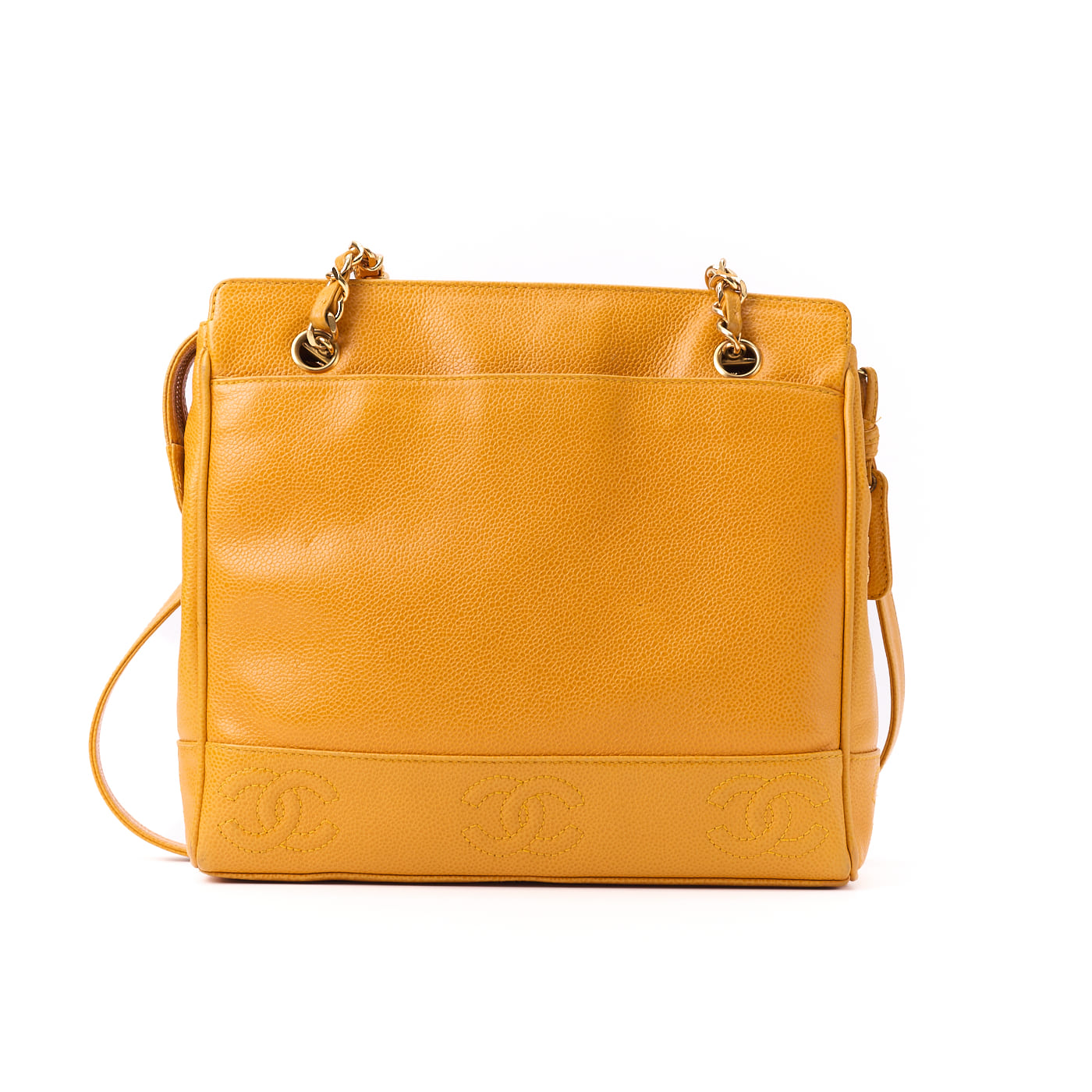 CHANEL Shoulder Bag, Triple Coco With Ball Charm, Double Chain, Caviar Skin, Orange, Gold-Tone Hardware, Pre-Owned - Vintage La Charme
