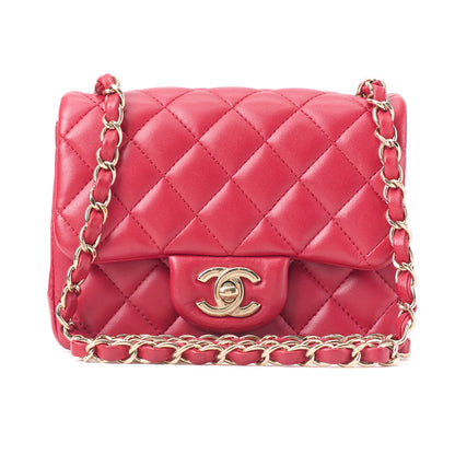 CHANEL Mini Shoulder Bag, Matelasse, Turn Lock, Lambskin, Red, Gold-Tone Hardware, Pre-Owned - Vintage La Charme