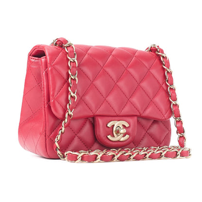 CHANEL Mini Shoulder Bag, Matelasse, Turn Lock, Lambskin, Red, Gold-Tone Hardware, Pre-Owned - Vintage La Charme