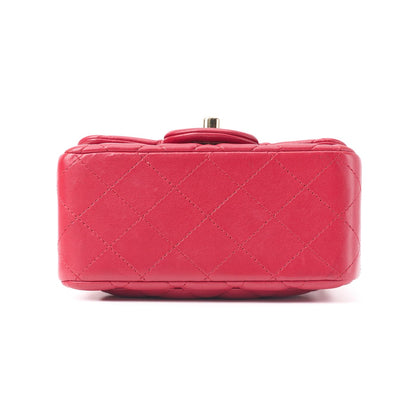 CHANEL Mini Shoulder Bag, Matelasse, Turn Lock, Lambskin, Red, Gold-Tone Hardware, Pre-Owned - Vintage La Charme