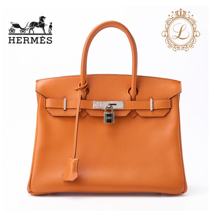 HERMES Birkin 30 Handbag Epson Orange Silver-Tone Hardware Pre-Owned - Vintage La Charme