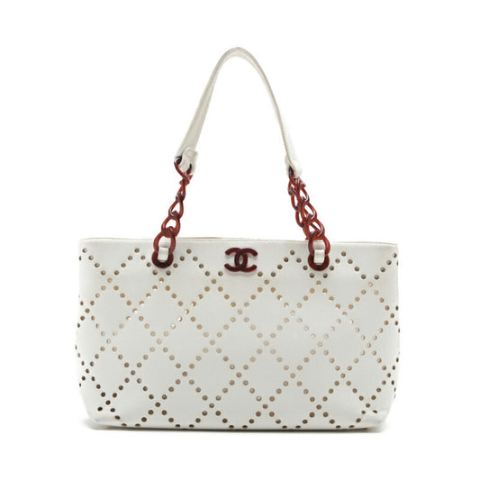 CHANEL Tote Bag, Matelasse, Coco Mark, Caviar Skin, White, Gold-Tone Hardware, Pre-Owned - Vintage La Charme