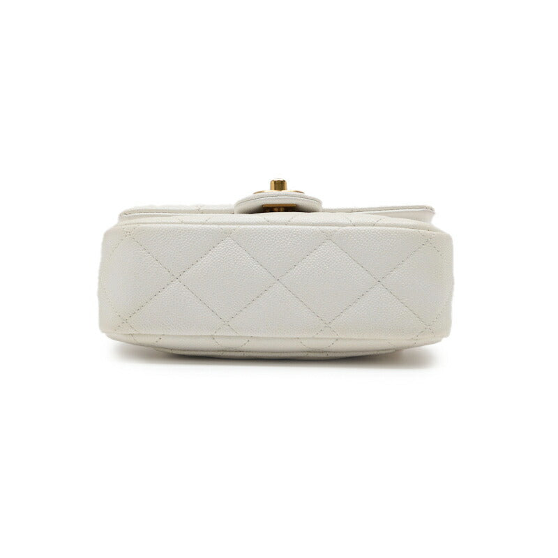 CHANEL Mini Shoulder Bag, Matelasse, Turn Lock, Caviar Skin, White, Gold-Tone Hardware, Pre-Owned - Vintage La Charme