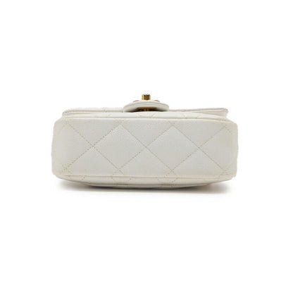 CHANEL Mini Shoulder Bag, Matelasse, Turn Lock, Caviar Skin, White, Gold-Tone Hardware, Pre-Owned - Vintage La Charme