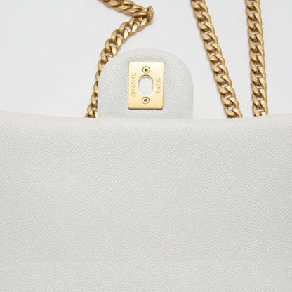 CHANEL Mini Shoulder Bag, Matelasse, Turn Lock, Caviar Skin, White, Gold-Tone Hardware, Pre-Owned - Vintage La Charme