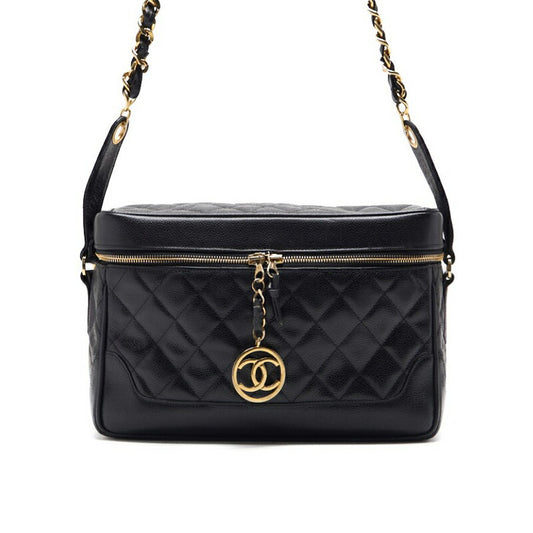Chanel Shoulder Bag, Matelasse, Circle Coco Charm, Caviar Skin, Black, Gold-Tone Hardware, Pre-Owned - Vintage La Charme